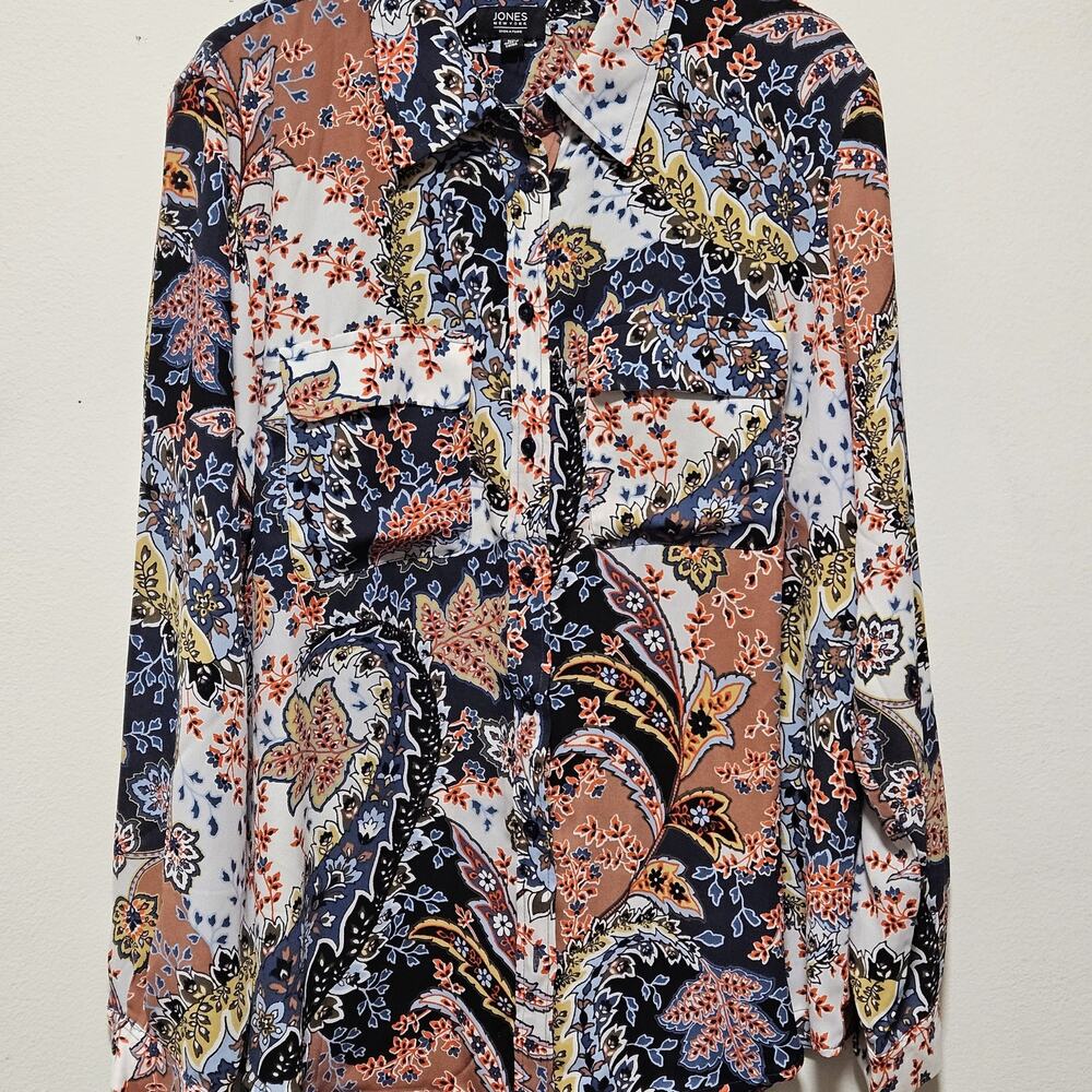 Jones New York Signature Paisley Floral Button Up Blouse Top XL Plus